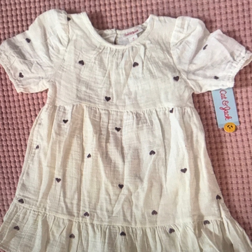 Cat & Jack Cream Heart Print Kids Dress